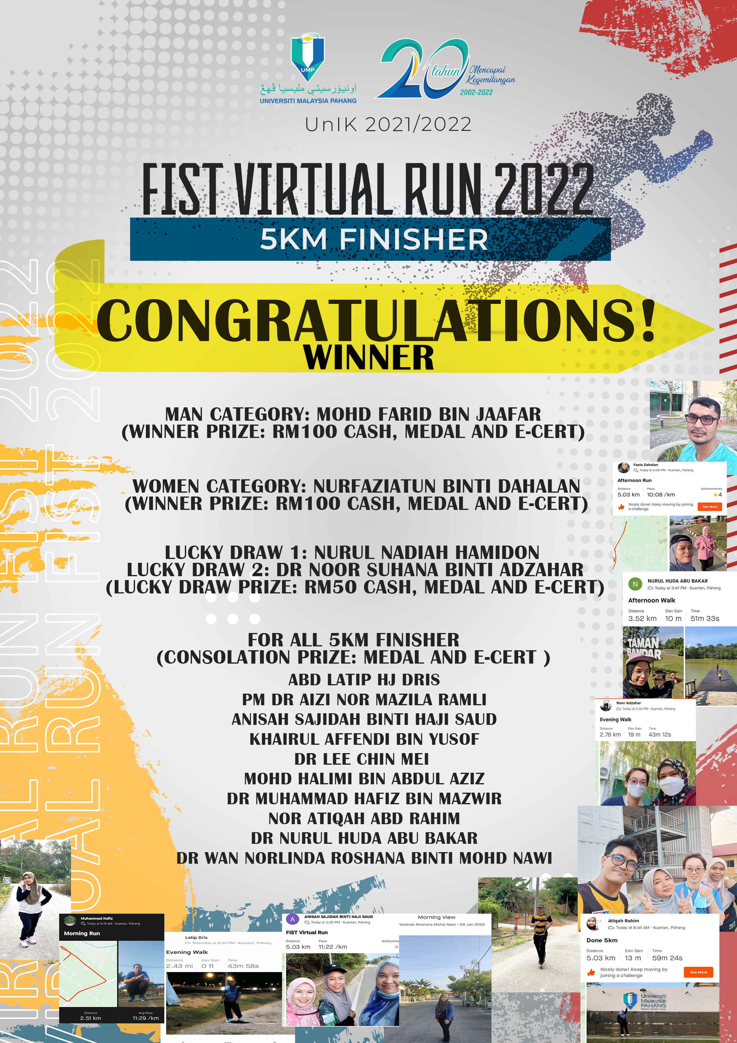 Congratulations to all FIST Virtual Run 2022 winners and all 5KM Finishers! 